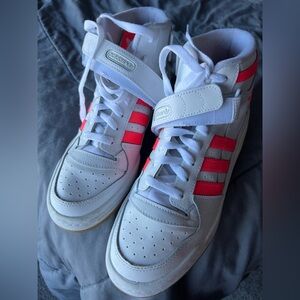 Adidas White and Pink Hi-Top Basketball Sports Sneakers